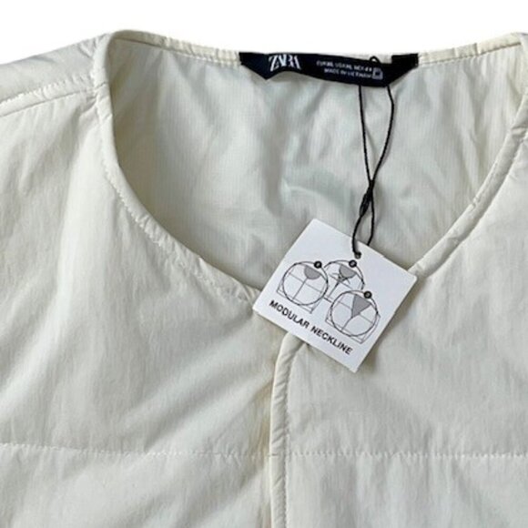 Zara Men's Light Padded Jacket Coat Modular Neckline Cream Snaps Closure XL NWT - Picture 7 of 16